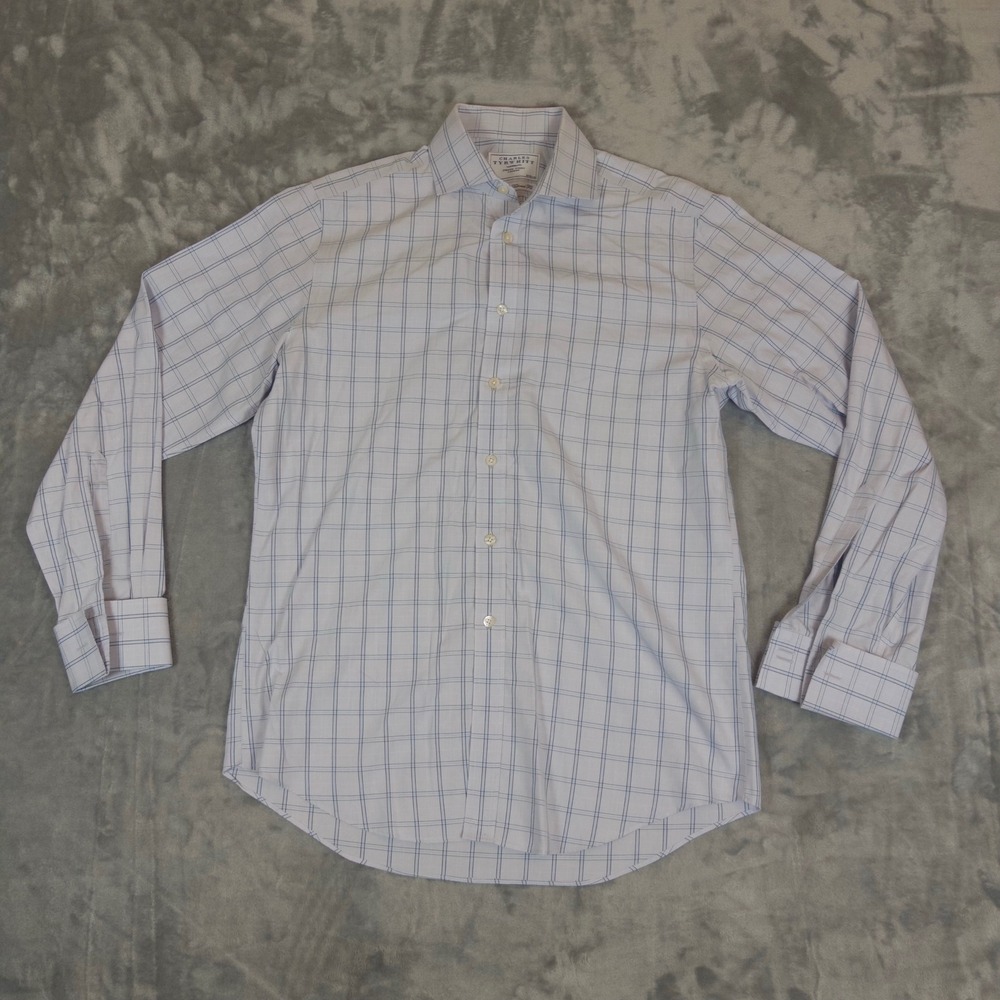 Charles Tyrwhitt Dress Shirt Mens 16/34 Blue White Check Non Iron Tailored Fit